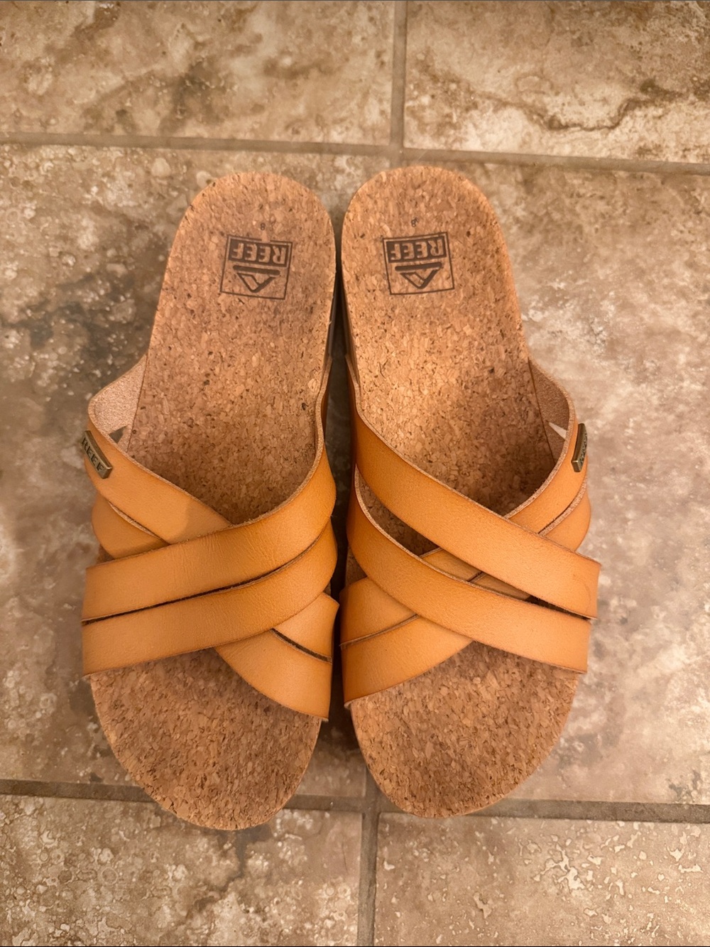 Reef Women’s Tan Cross-Strap Cork Slide Sandals